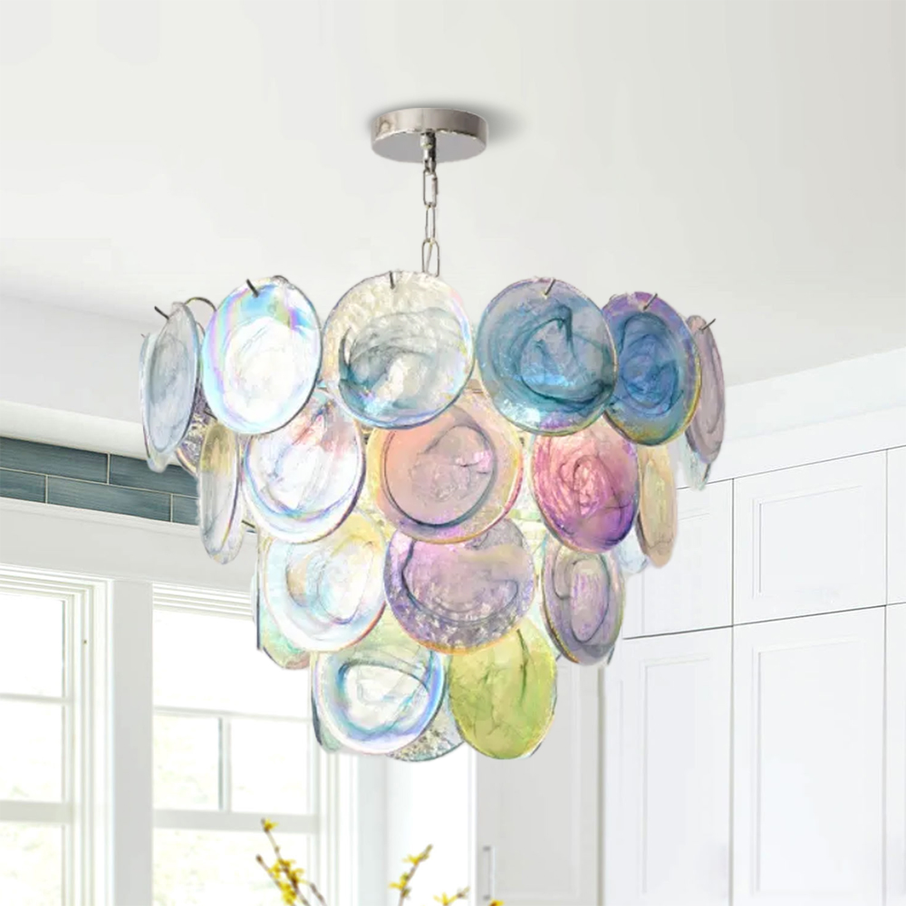 French Colorful Glass Pendant Light Living Room Main Lamp Vintage Bedroom Chandelier