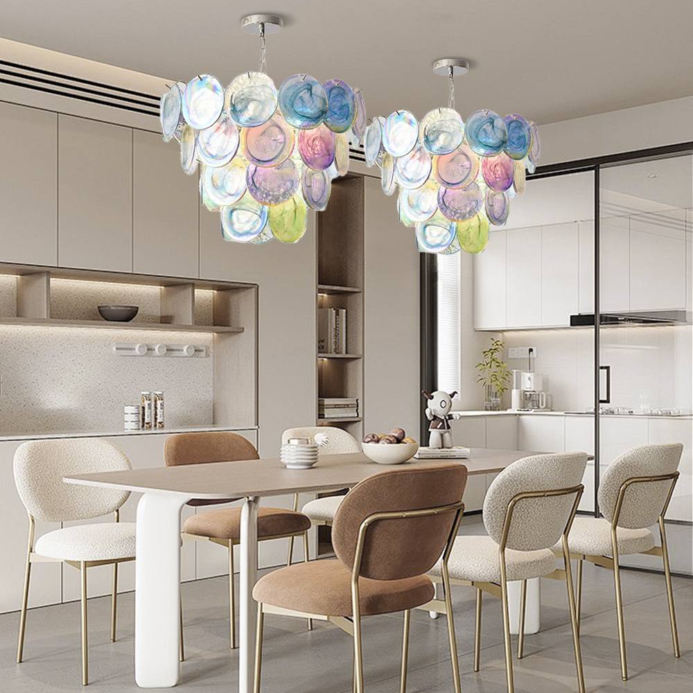 French Colorful Glass Pendant Light Living Room Main Lamp Vintage Bedroom Chandelier