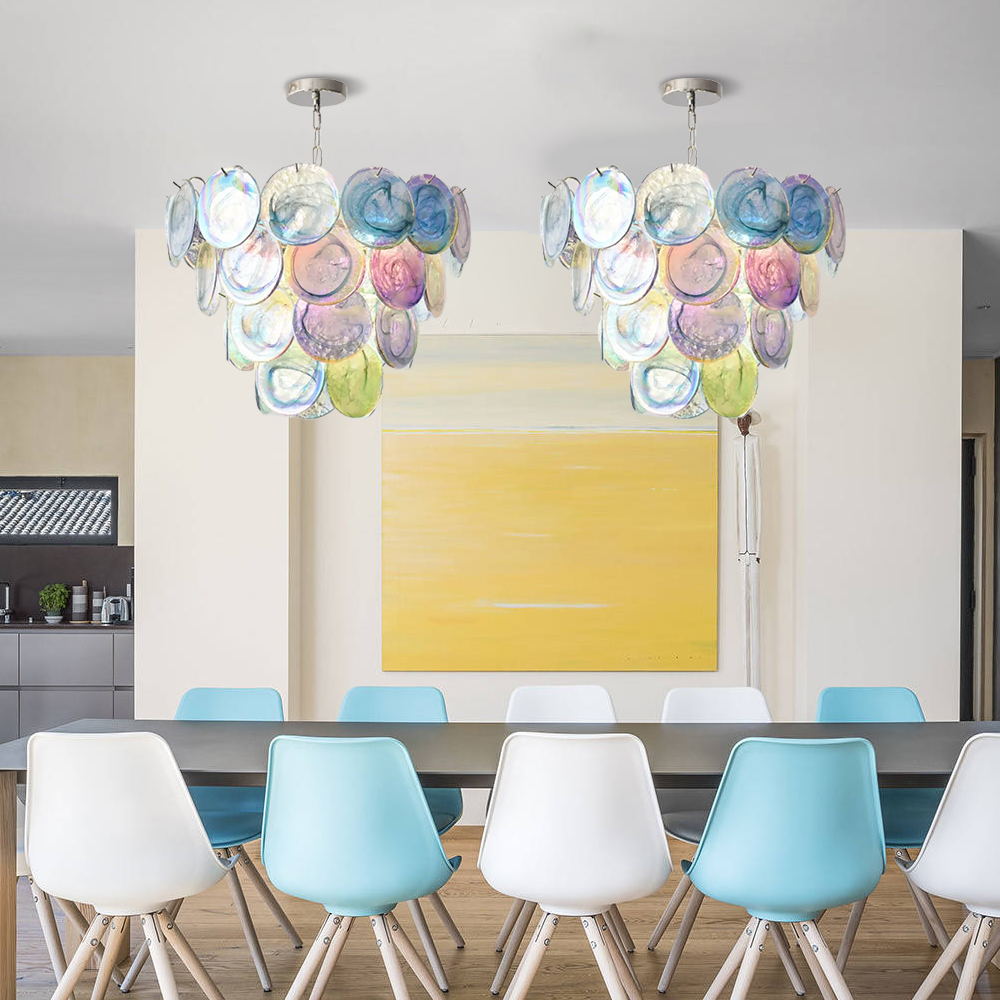 French Colorful Glass Pendant Light Living Room Main Lamp Vintage Bedroom Chandelier