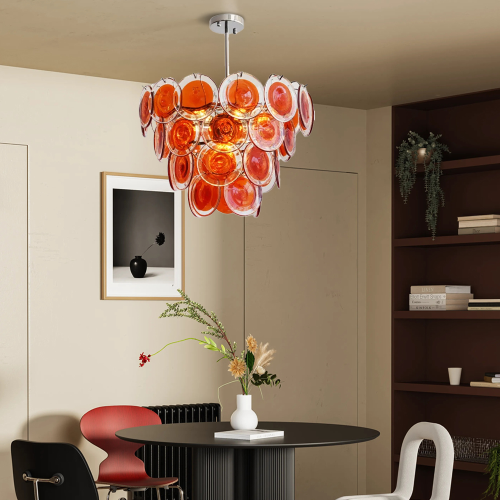 French Colorful Glass Pendant Light Living Room Main Lamp Vintage Bedroom Chandelier