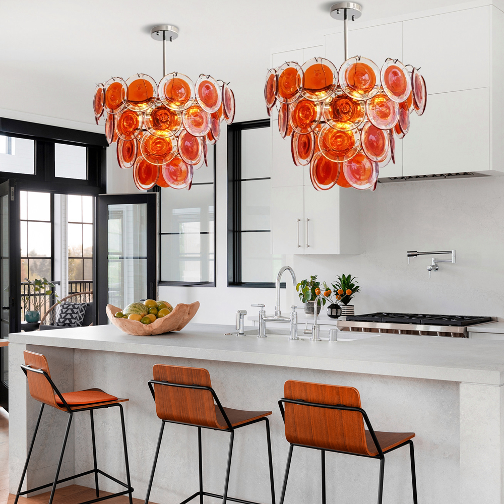 French Colorful Glass Pendant Light Living Room Main Lamp Vintage Bedroom Chandelier