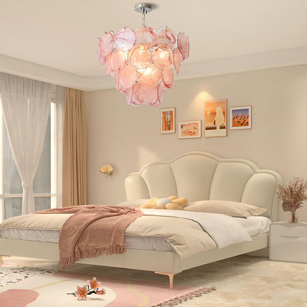 French Colorful Glass Pendant Light Living Room Main Lamp Vintage Bedroom Chandelier