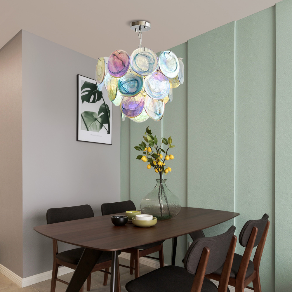 French Colorful Glass Pendant Light Living Room Main Lamp Vintage Bedroom Chandelier