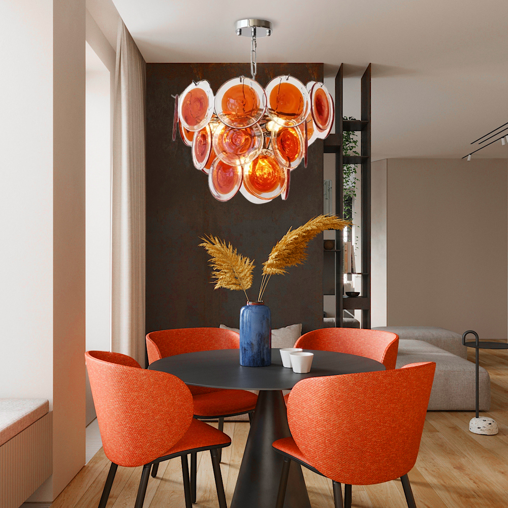 French Colorful Glass Pendant Light Living Room Main Lamp Vintage Bedroom Chandelier