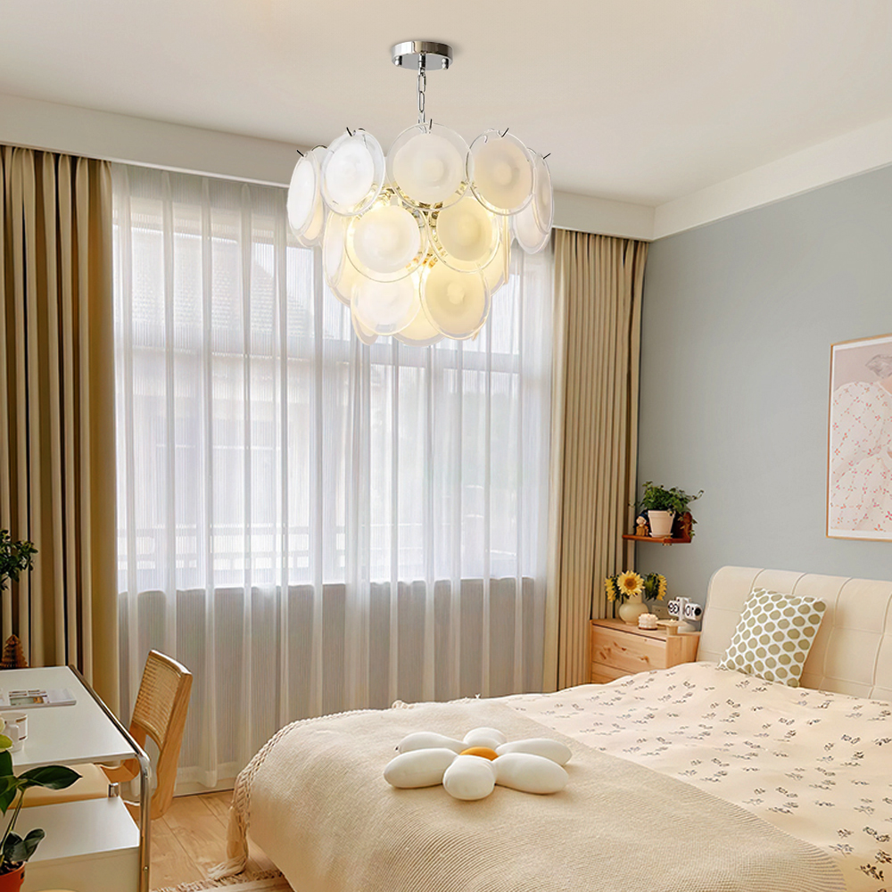 French Colorful Glass Pendant Light Living Room Main Lamp Vintage Bedroom Chandelier