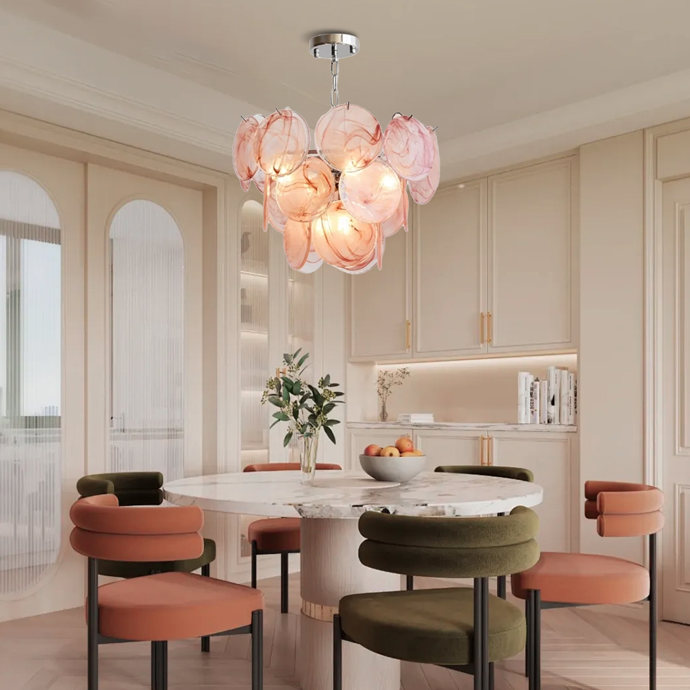 French Colorful Glass Pendant Light Living Room Main Lamp Vintage Bedroom Chandelier