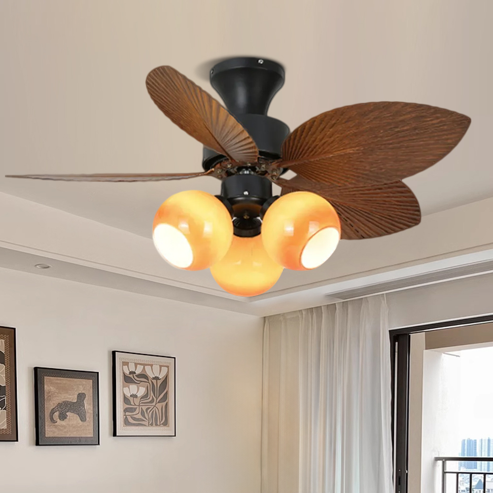 Mid-Century Style Mini Ceiling Fan Light  Dinning Room Bedroom Light Fan All In One