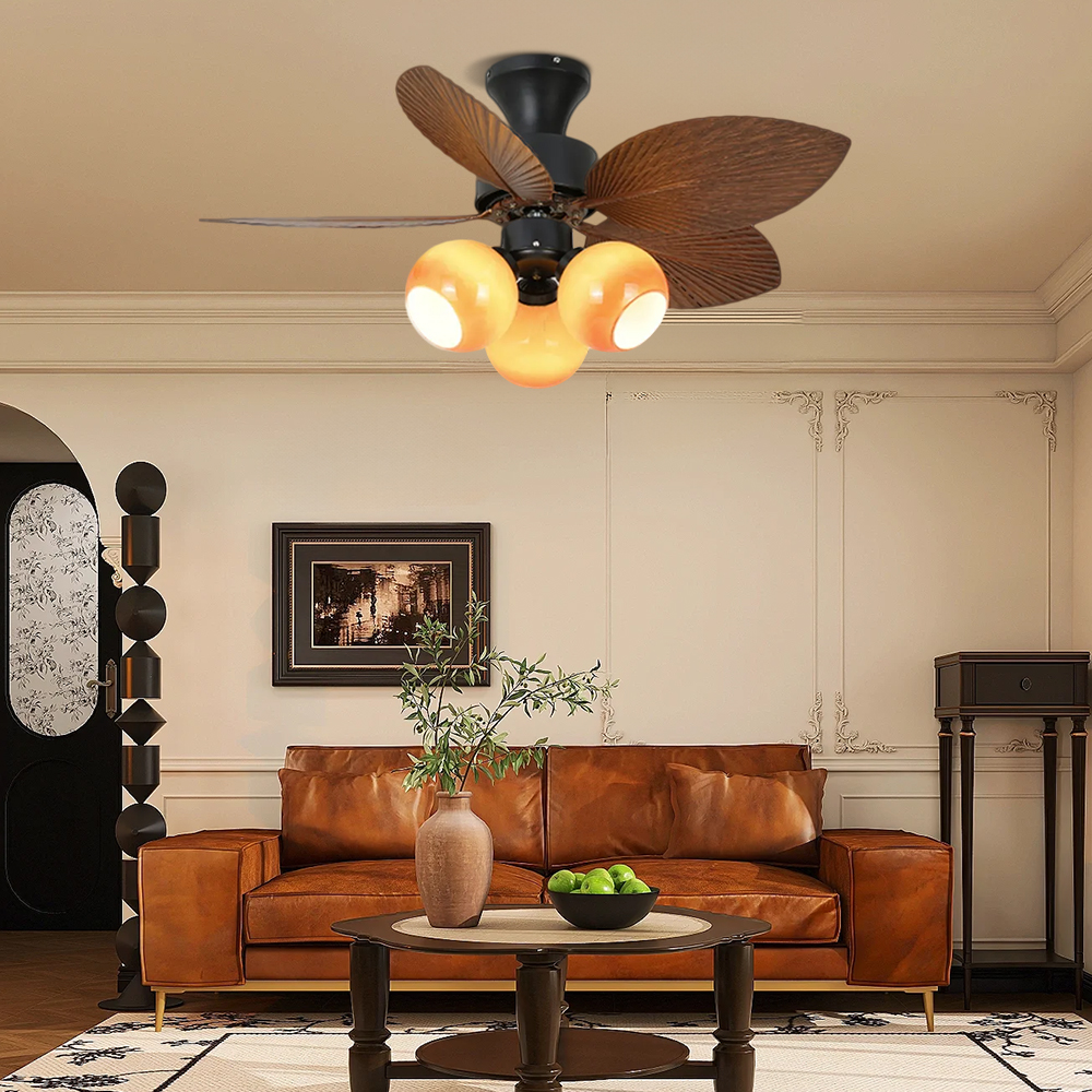 Mid-Century Style Mini Ceiling Fan Light  Dinning Room Bedroom Light Fan All In One
