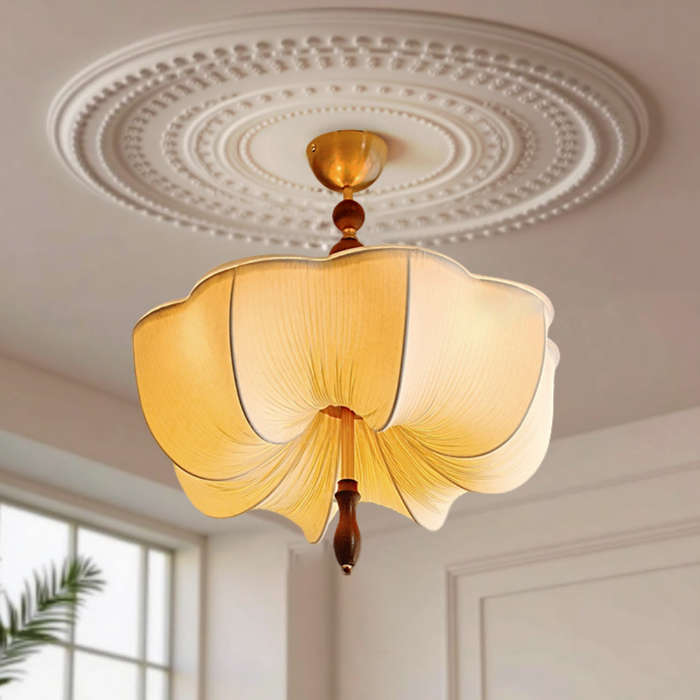 Retro Flower Shaped Fabric Ceiling Light Dining Room Bedroom Lamp