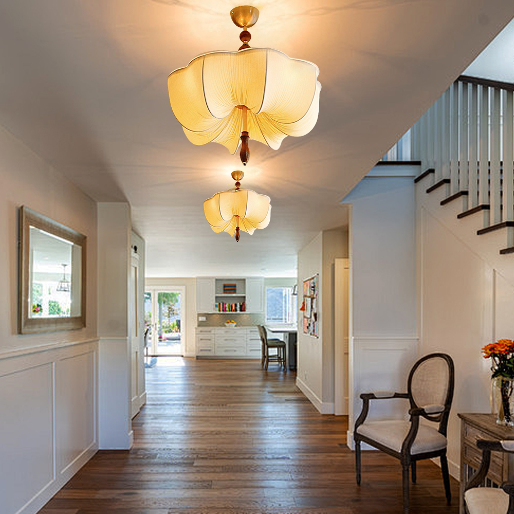 Retro Flower Shaped Fabric Ceiling Light Dining Room Bedroom Lamp