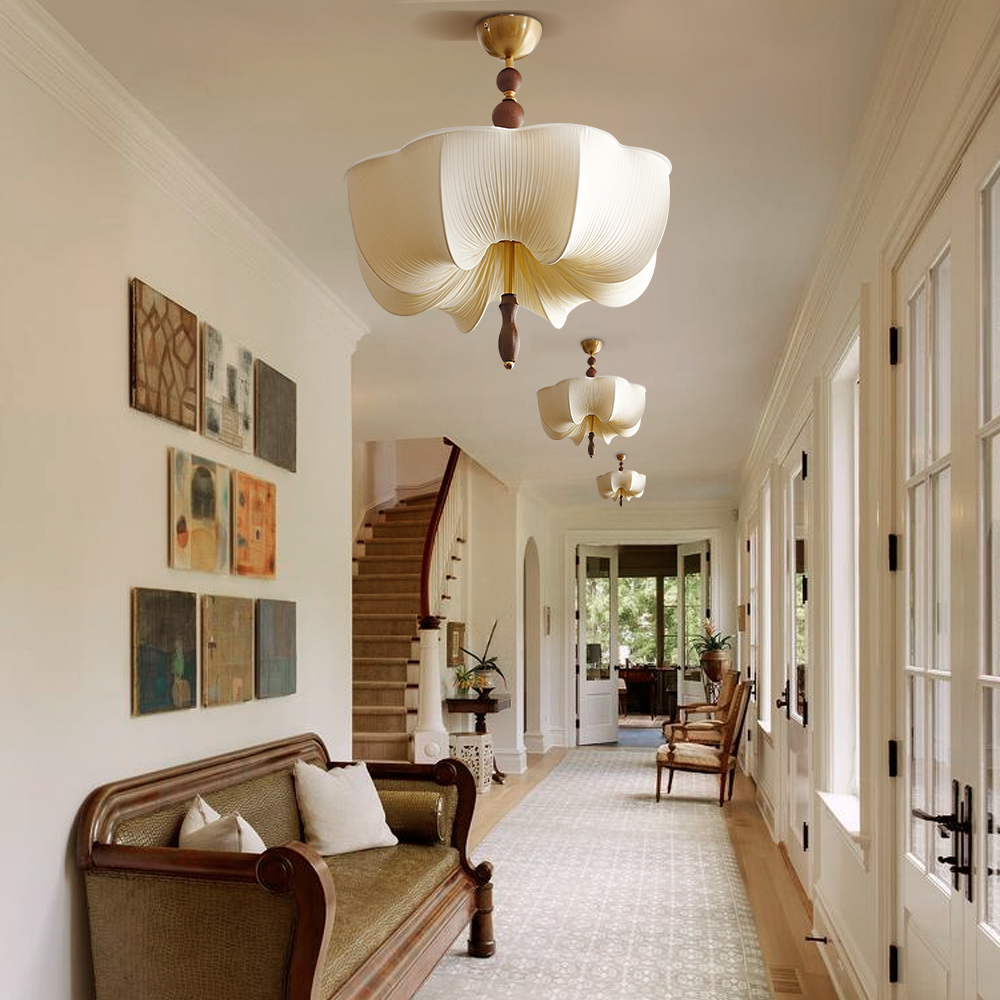 Retro Flower Shaped Fabric Ceiling Light Dining Room Bedroom Lamp