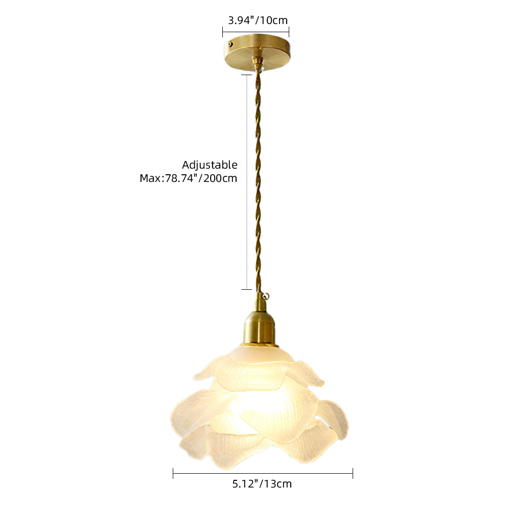 French Living Room Lamp 6-head Glass Rose Brass Pendant Light
