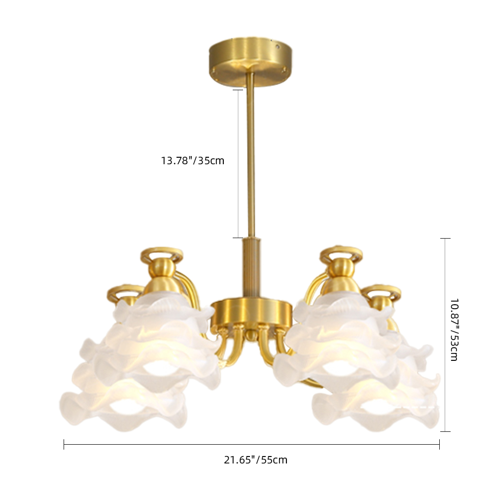 French Living Room Lamp 6-head Glass Rose Brass Pendant Light