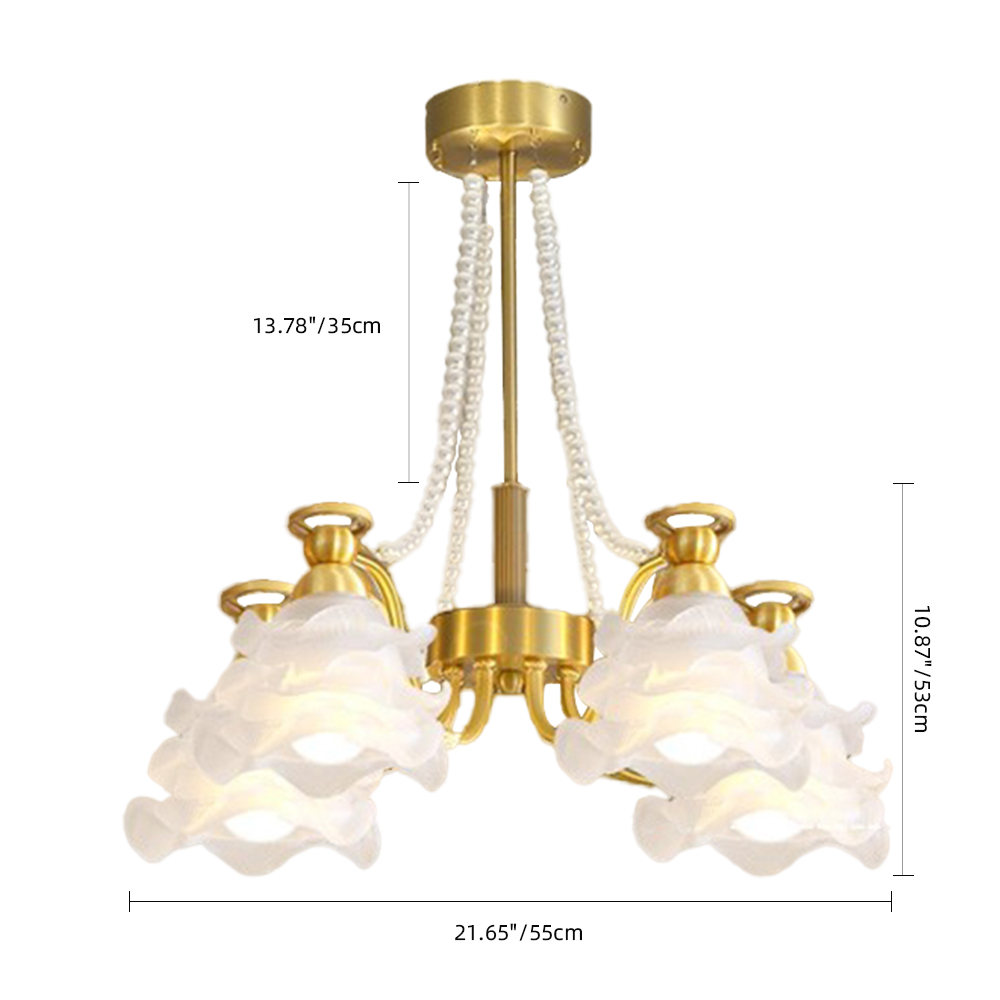 French Living Room Lamp 6-head Glass Rose Brass Pendant Light