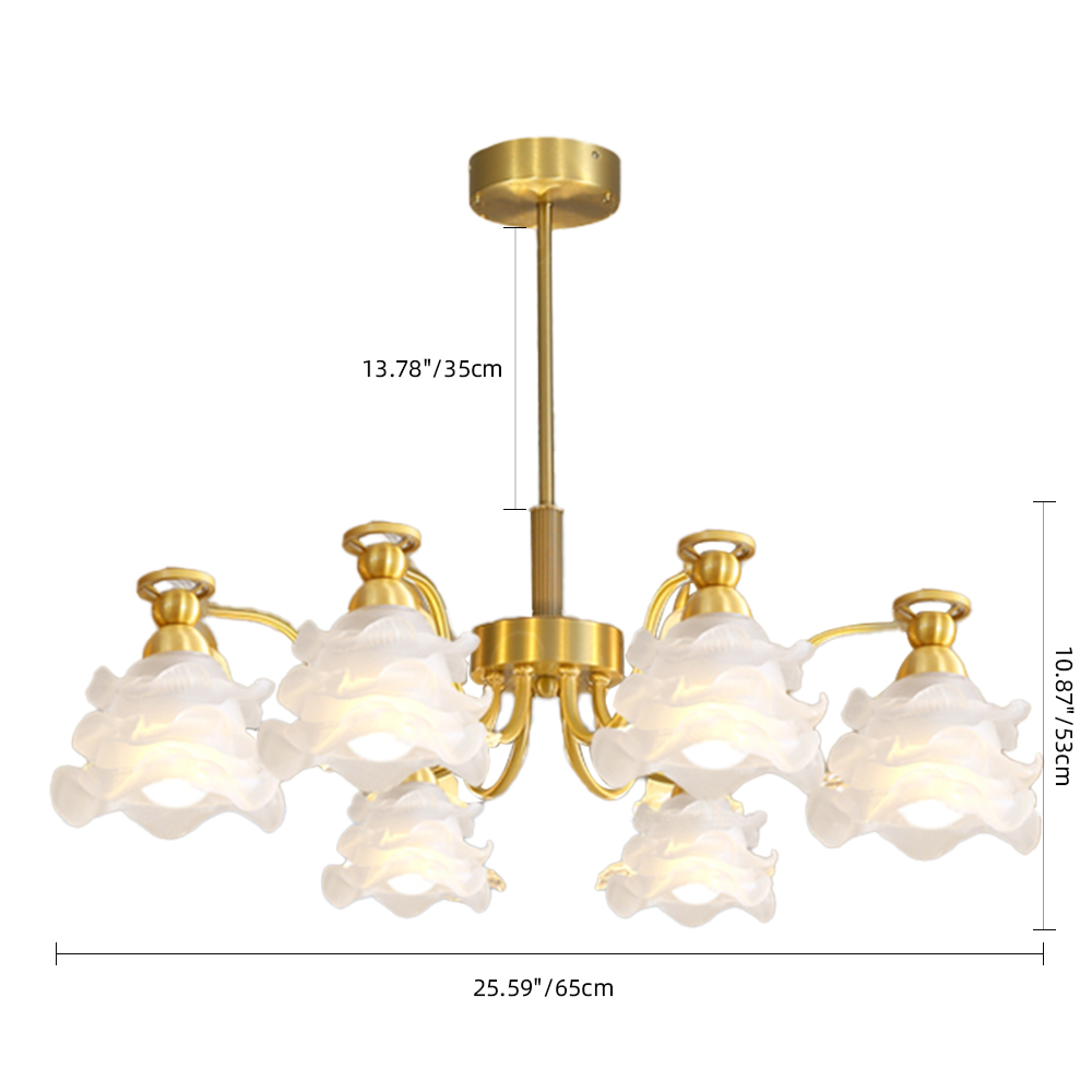 French Living Room Lamp 6-head Glass Rose Brass Pendant Light