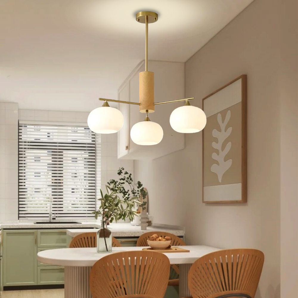 Vintage Brass Pendant Light Living Room 6 Head Glass Chandelier