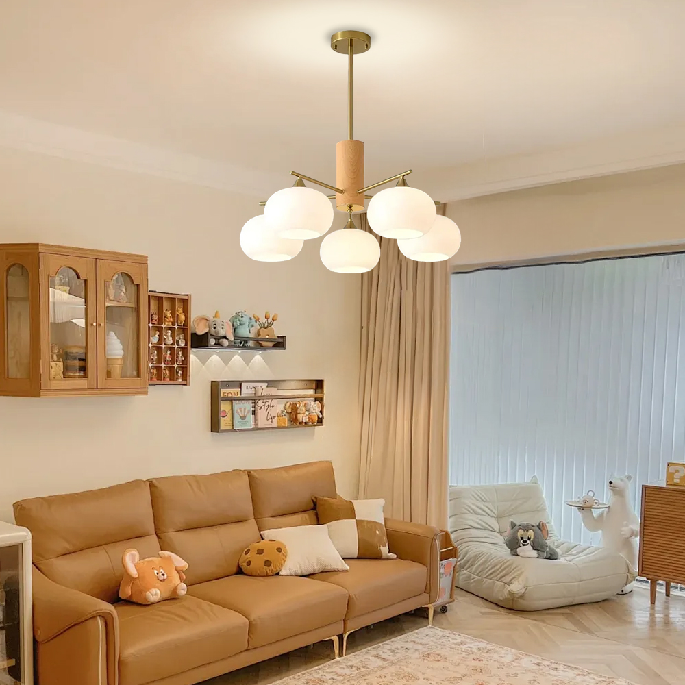 Vintage Brass Pendant Light Living Room 6 Head Glass Chandelier