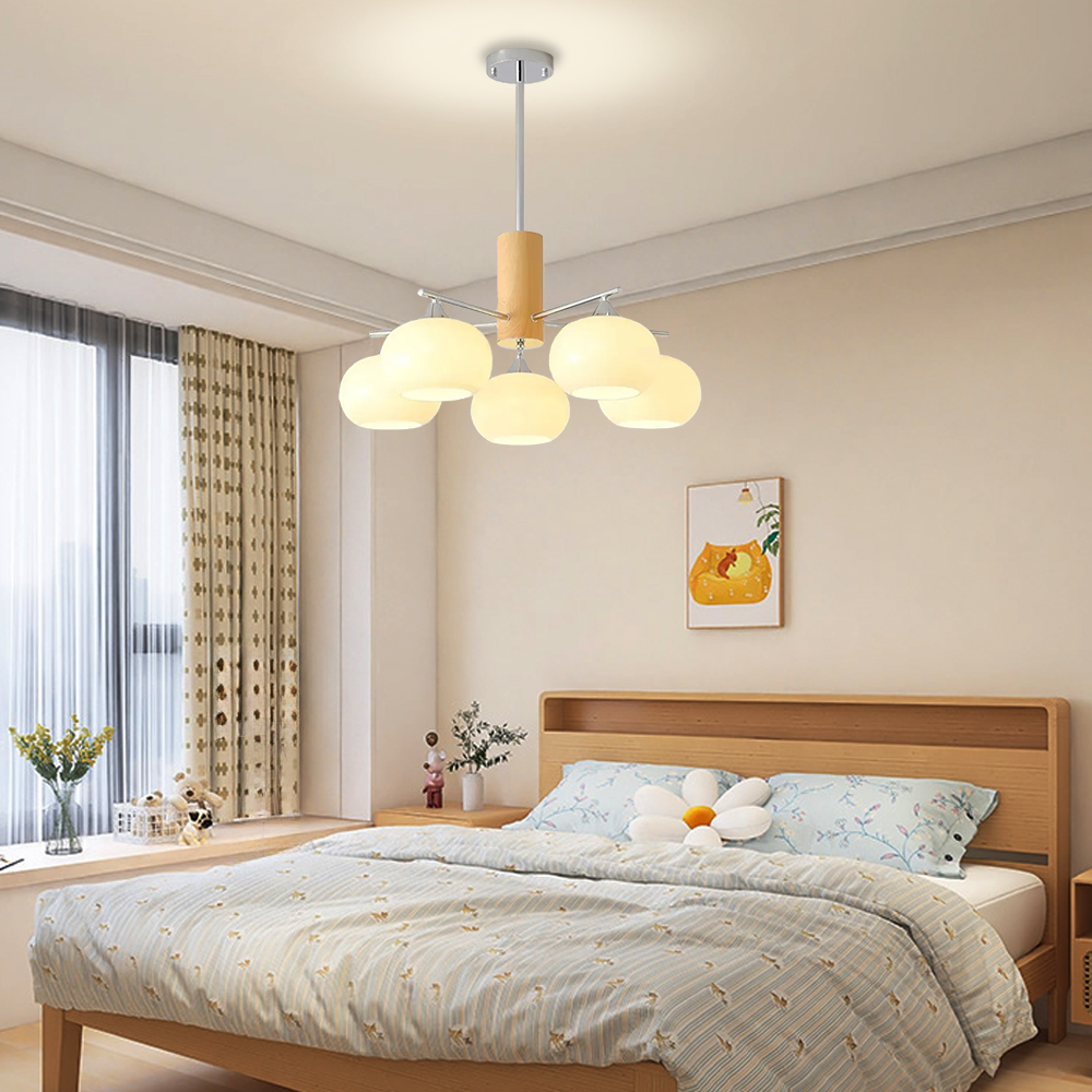 Vintage Brass Pendant Light Living Room 6 Head Glass Chandelier