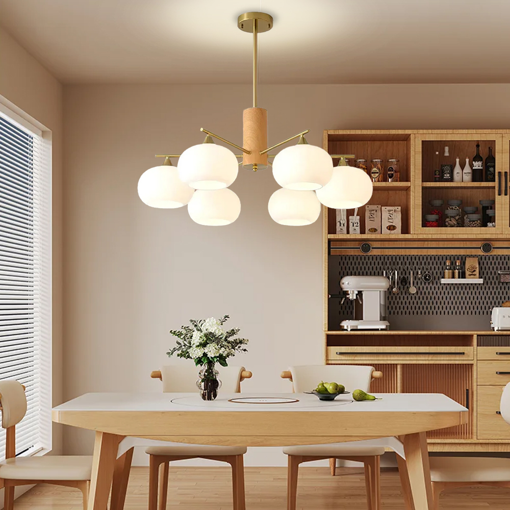 Vintage Brass Pendant Light Living Room 6 Head Glass Chandelier