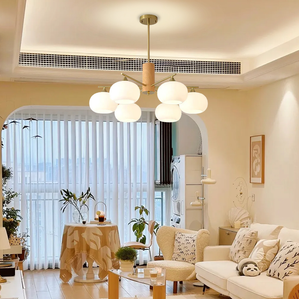 Vintage Brass Pendant Light Living Room 6 Head Glass Chandelier