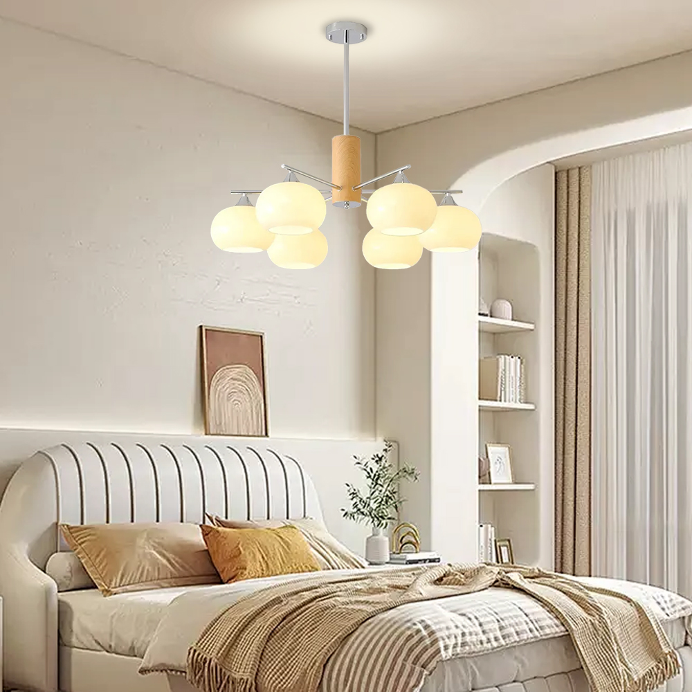 Vintage Brass Pendant Light Living Room 6 Head Glass Chandelier