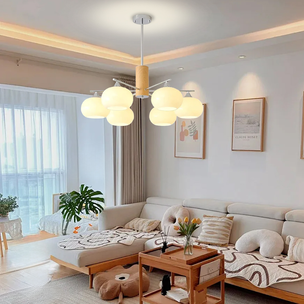 Vintage Brass Pendant Light Living Room 6 Head Glass Chandelier