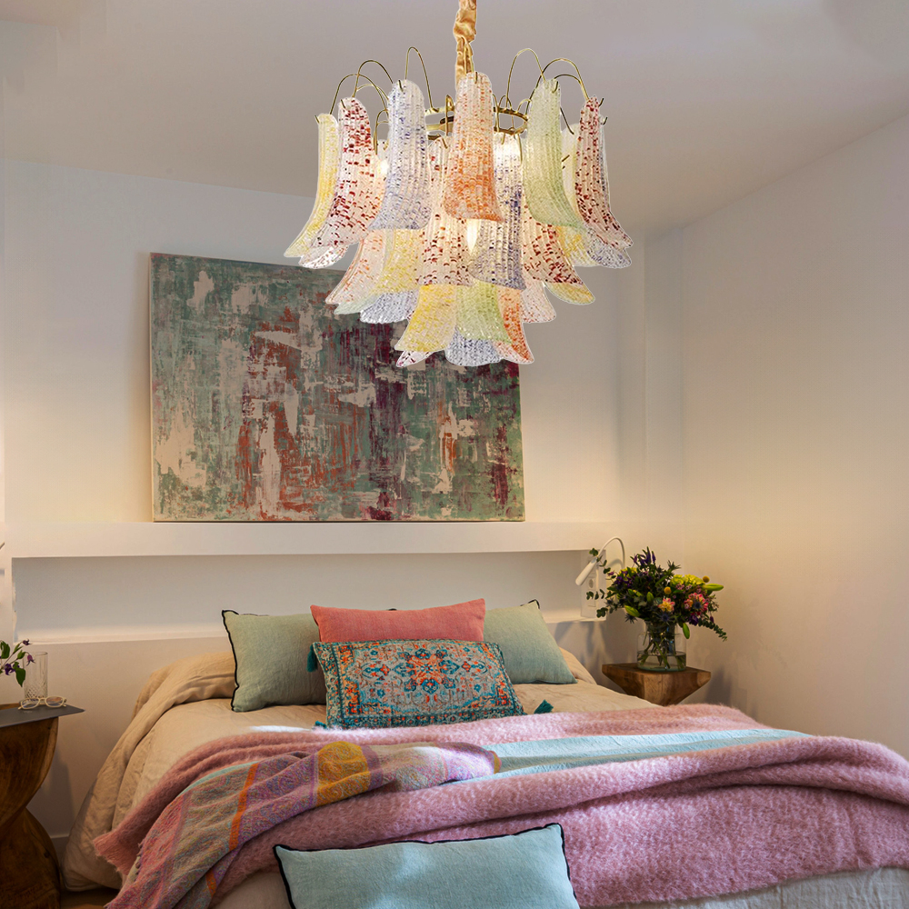 French Multi-layer Crystal Pendant Light Vintage Colorful Living Room Bedroom Chandelier