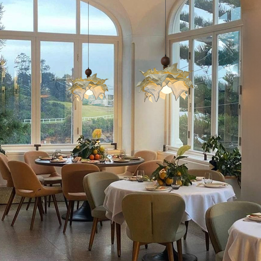 French Pleated Flower Shape Living Room Bedroom Pendant Light 50CM