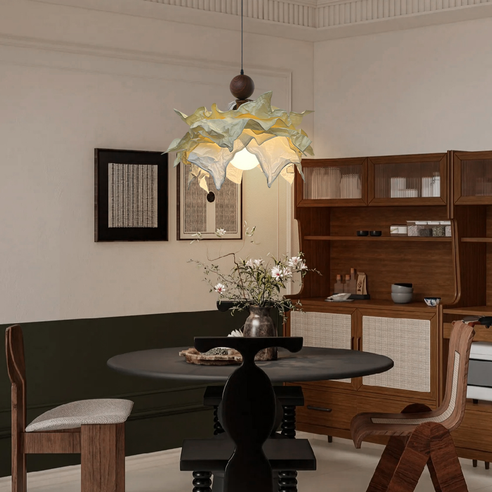French Pleated Flower Shape Living Room Bedroom Pendant Light 50CM