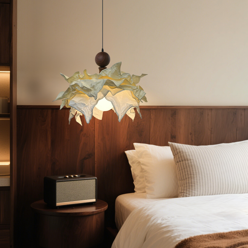 French Pleated Flower Shape Living Room Bedroom Pendant Light 50CM