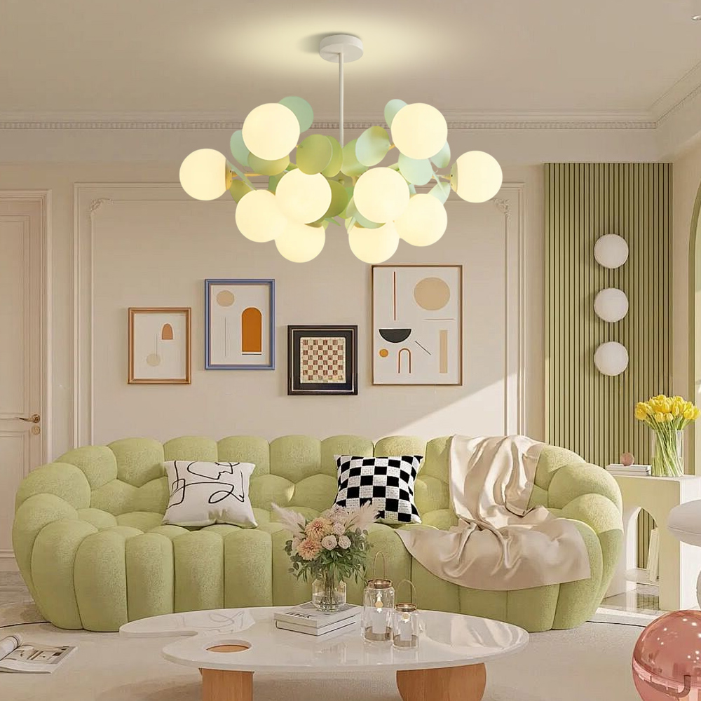 12 Heads French Green Pendant Light Living Room Bedroom Lamp