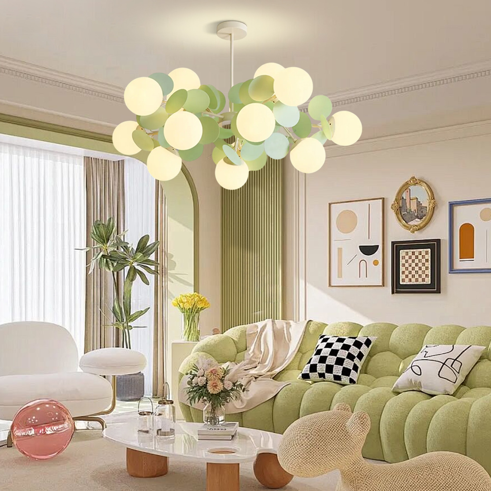 12 Heads French Green Pendant Light Living Room Bedroom Lamp