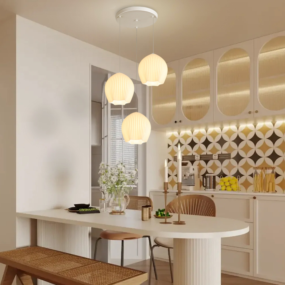 3 Head Cream Pendant Light Dining Room Bedroom Simple Small Chandelier