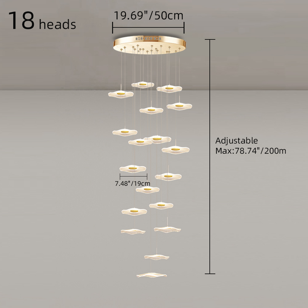 Modern Duplex Pendant Light Lotus Leaf Shaped Living Room Villa Staircase Chandelier