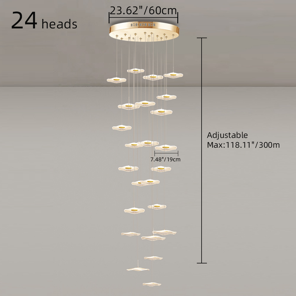 Modern Duplex Pendant Light Lotus Leaf Shaped Living Room Villa Staircase Chandelier