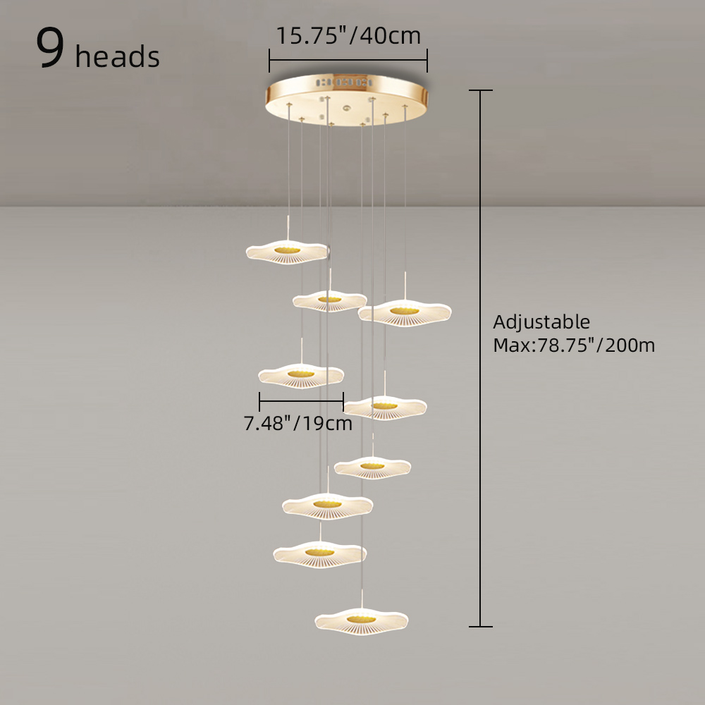 Modern Duplex Pendant Light Lotus Leaf Shaped Living Room Villa Staircase Chandelier
