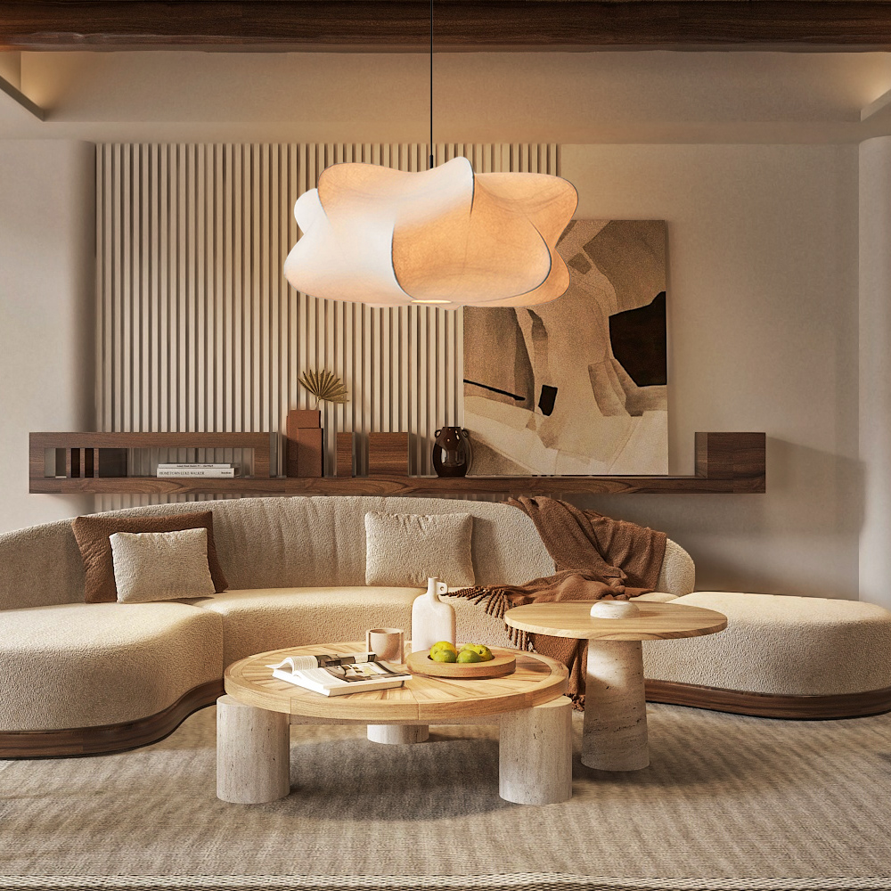 Japanese Style Propeller Fabric Pendant Light Living Room Bedroom Lampshade