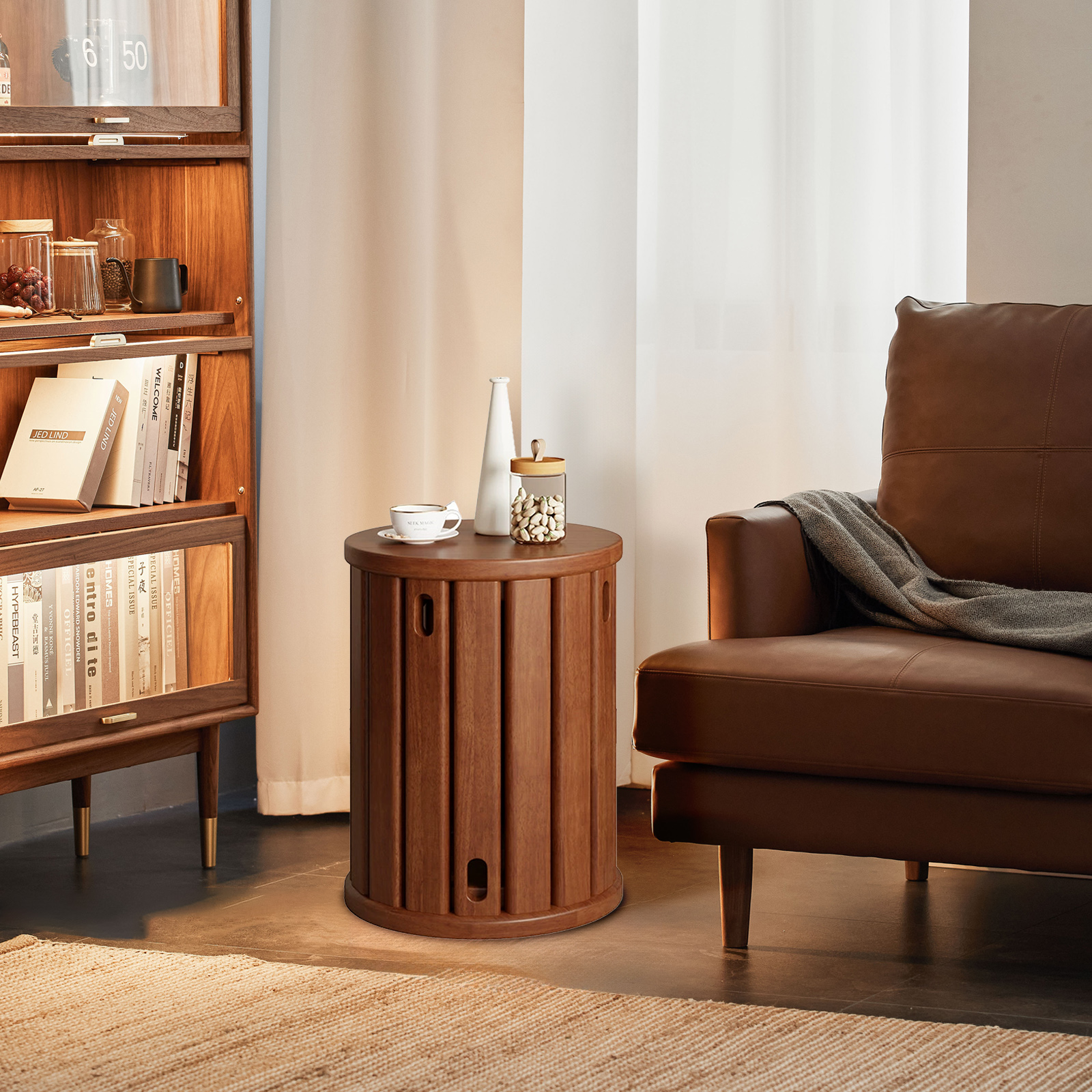 Japanese Solid Wood Folding Stool Living Room Tea Table Round Stool 2 In 1