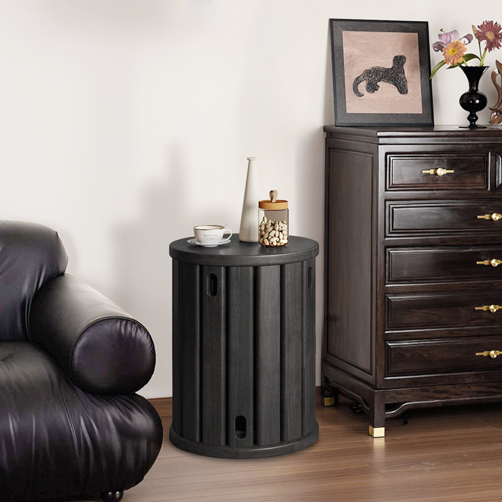 Japanese Solid Wood Folding Stool Living Room Tea Table Round Stool 2 In 1