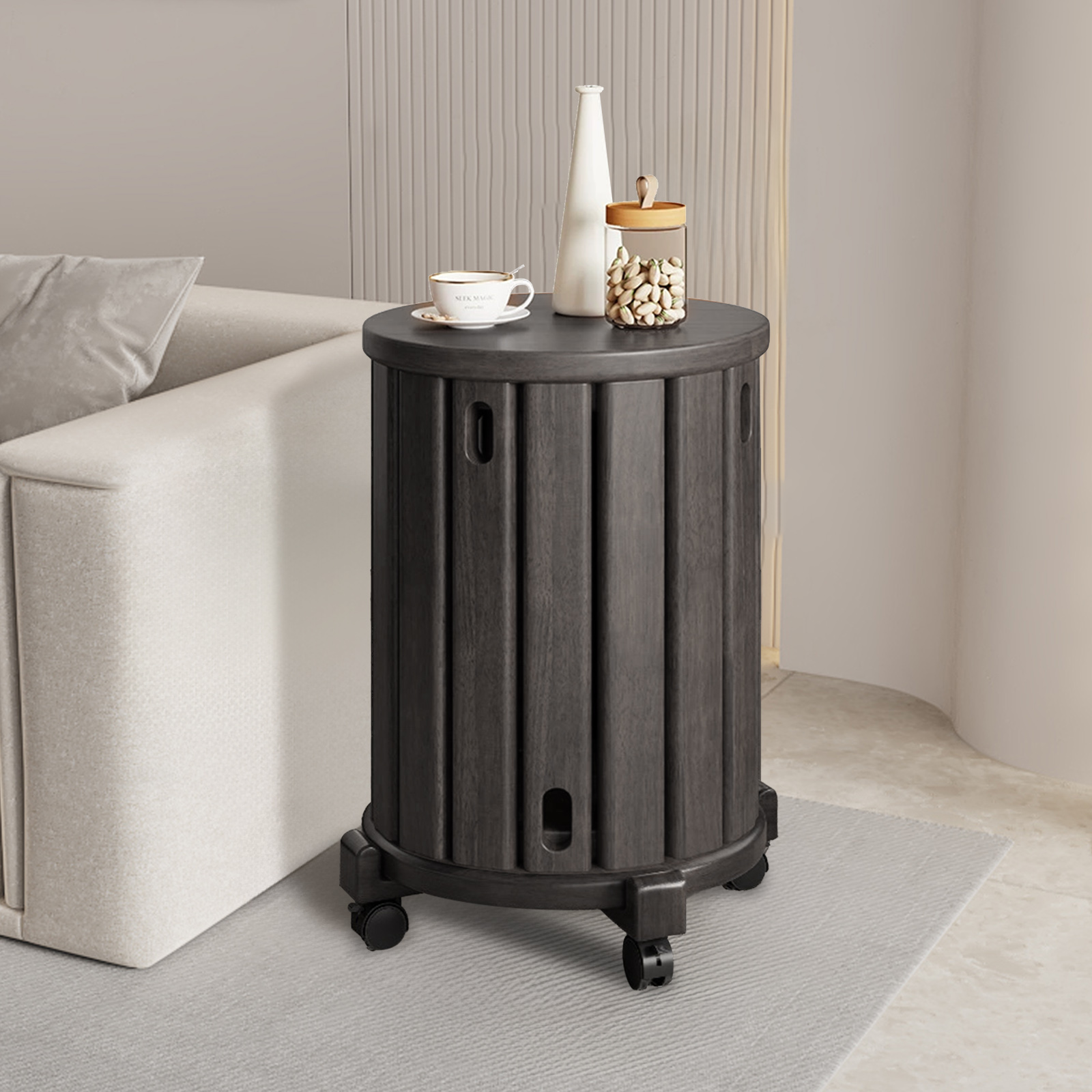 Japanese Solid Wood Folding Stool Living Room Tea Table Round Stool 2 In 1