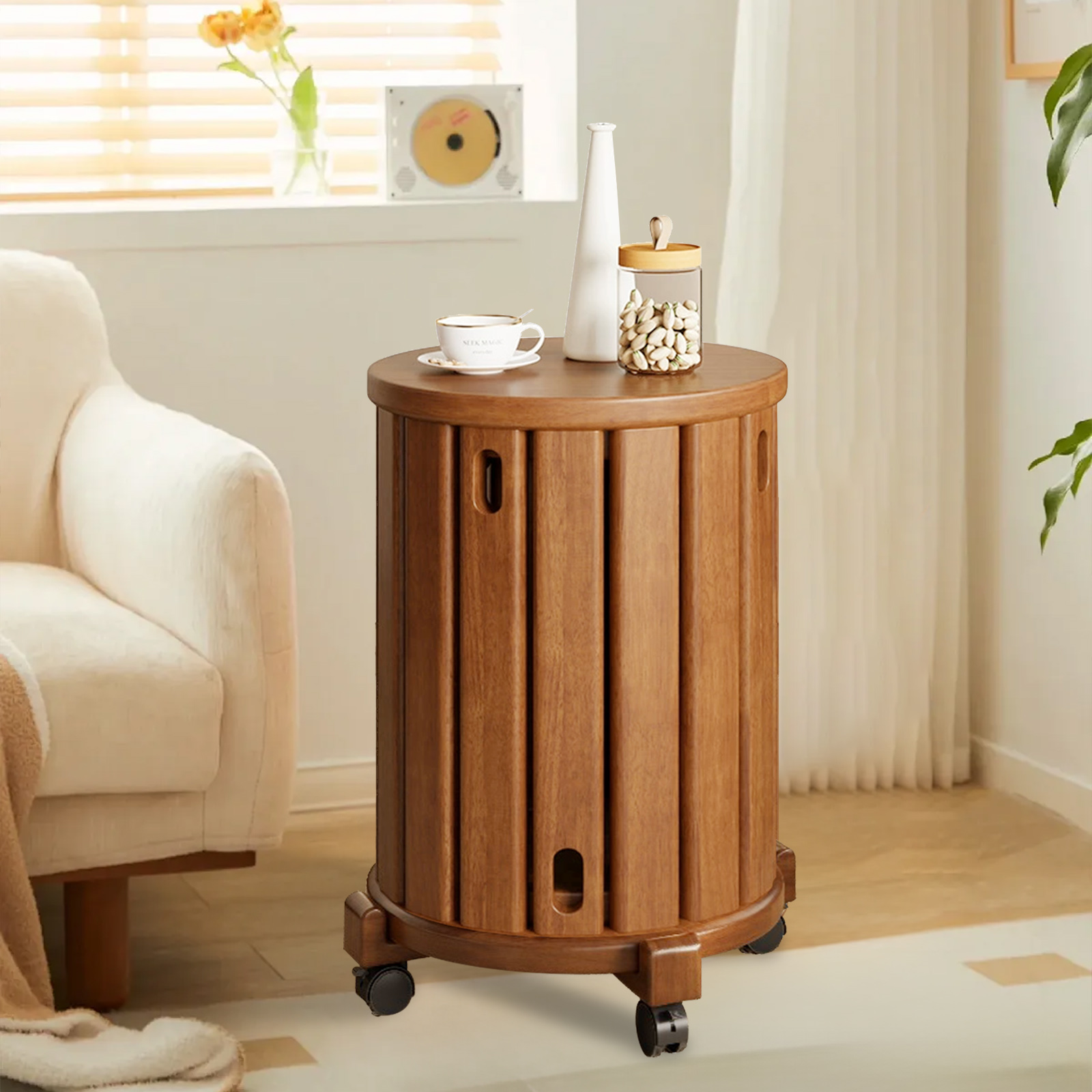 Japanese Solid Wood Folding Stool Living Room Tea Table Round Stool 2 In 1