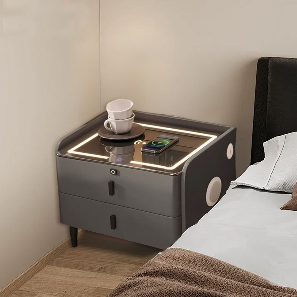 Smart Bedside Table Multifunctional Cabinet With Light Wireless Charging Speaker Fingerprint Unlocking