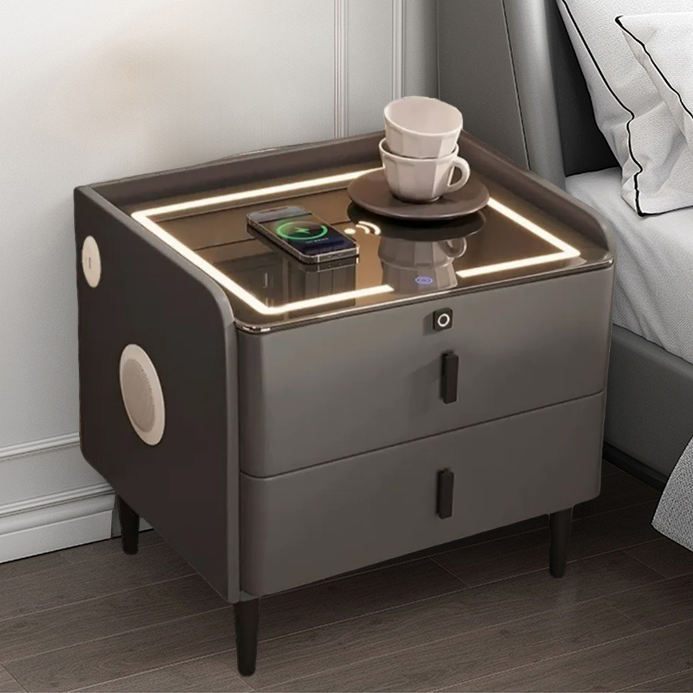 Smart Bedside Table Multifunctional Cabinet With Light Wireless Charging Speaker Fingerprint Unlocking