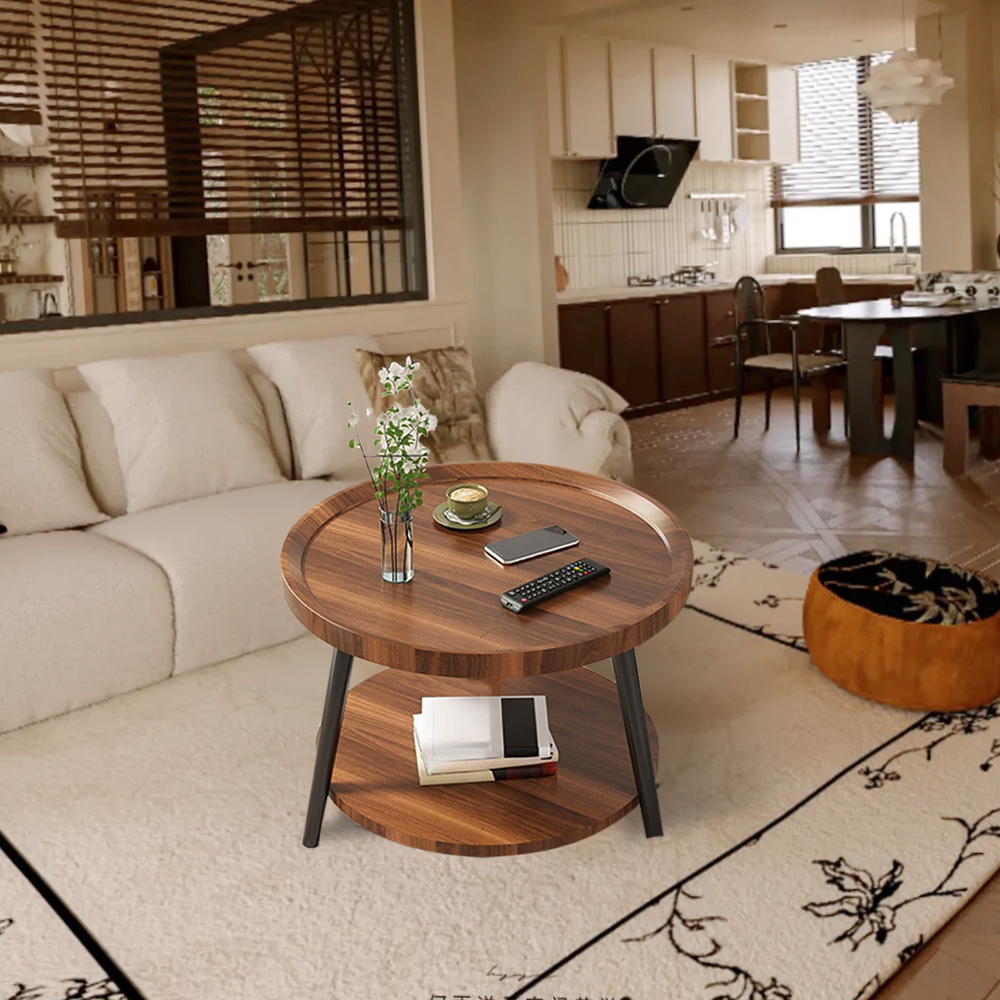 Nordic Simple Double Layer Round Table Small Coffee Table Living Room Side Table