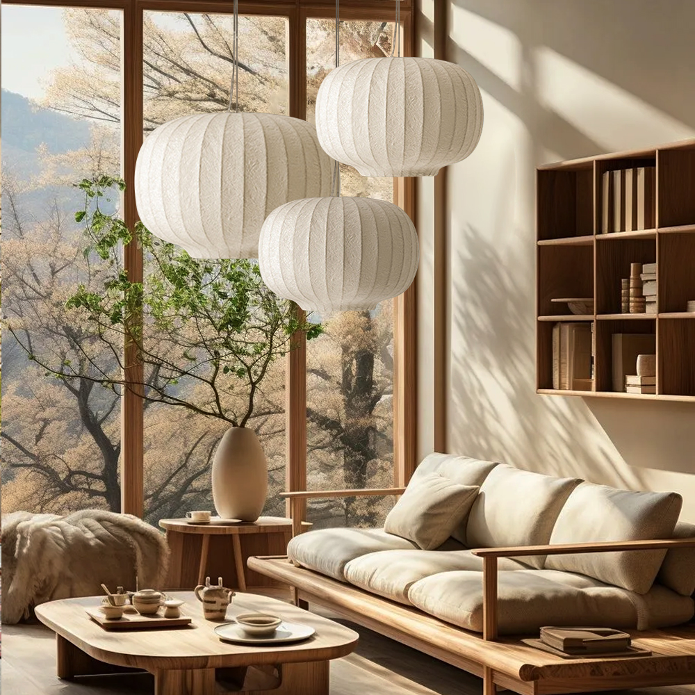 Japanese Style Ball Imitation Silk Dining Room Pendant Light Bedroom Chandelier