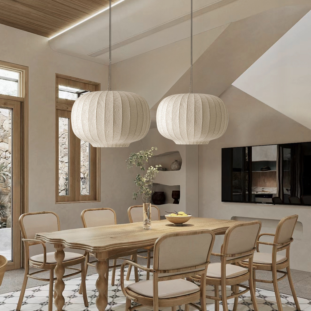 Japanese Style Ball Imitation Silk Dining Room Pendant Light Bedroom Chandelier