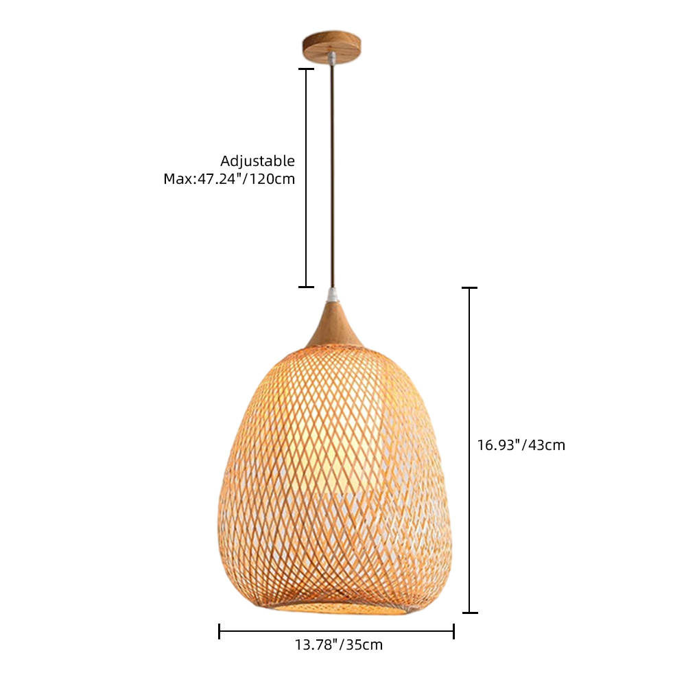 3-Head Pendant Lights Hand-wove Bamboo Lampshade Wabi-sabi Style Dining Room Lamp