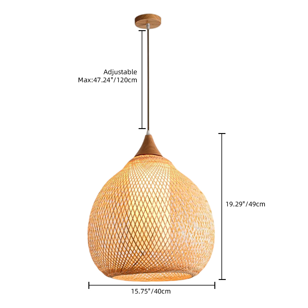 3-Head Pendant Lights Hand-wove Bamboo Lampshade Wabi-sabi Style Dining Room Lamp