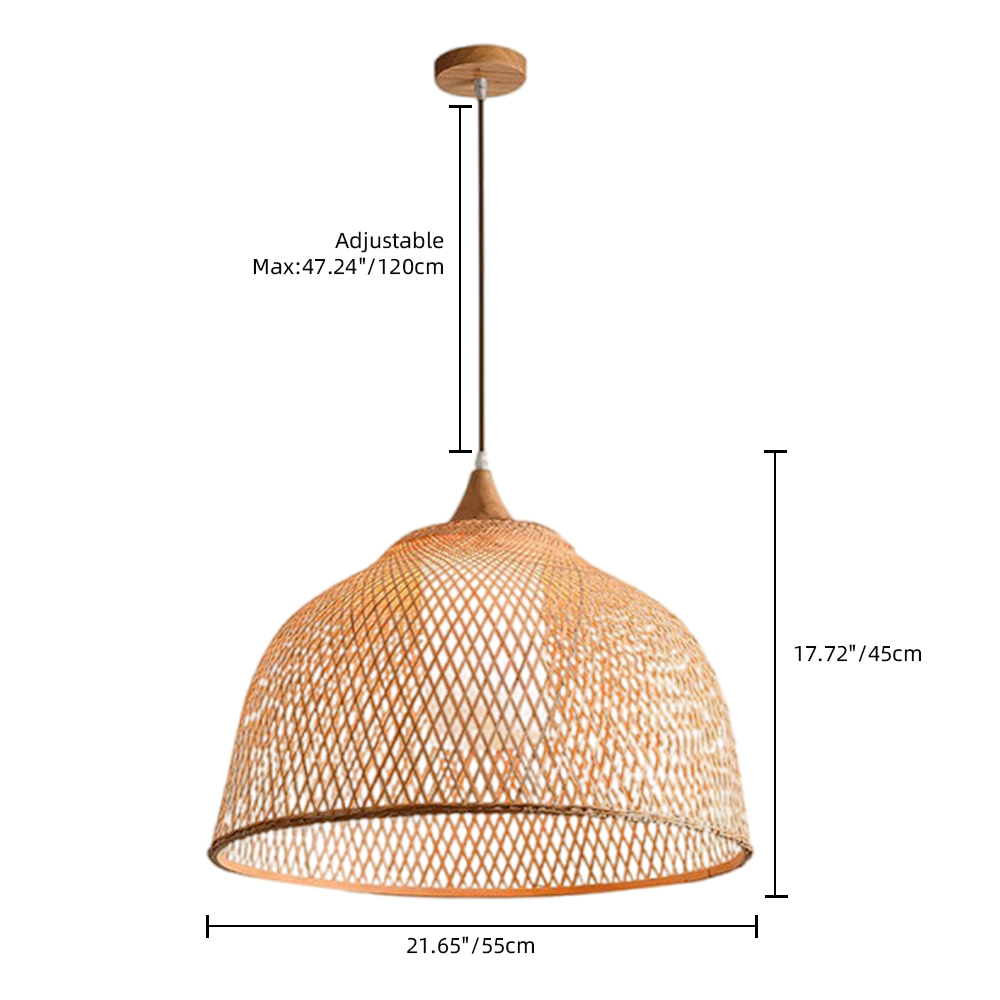 3-Head Pendant Lights Hand-wove Bamboo Lampshade Wabi-sabi Style Dining Room Lamp