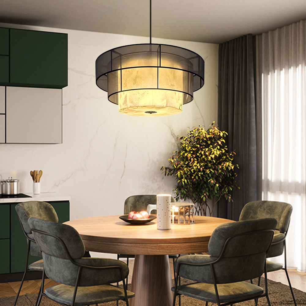 Vintage Black Double Layer Pendant Light Living Room Chandelier